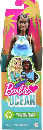 Barbie Loves The Ocean Doll with Brown Hair Weariing Tropical Print Dress & Accessories, Fashion Doll & Clothes Made from Recycled Plastics