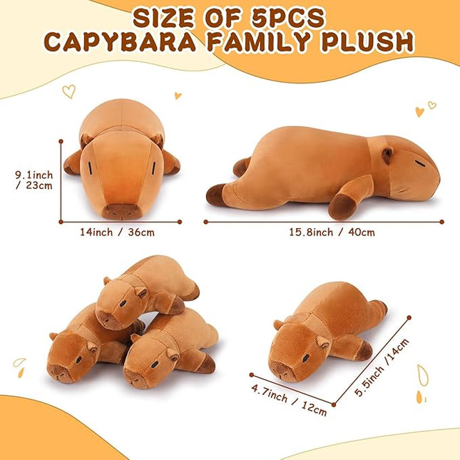 5 PCS Capybara Plush Stuffed Animal Family-Capybara Plush, 20" Large Mommy Plushies with 4 Baby Plushie Toy for Kids, Kawaii Body Pillow Christmas Birthday Gifts for Kids Boys Girls