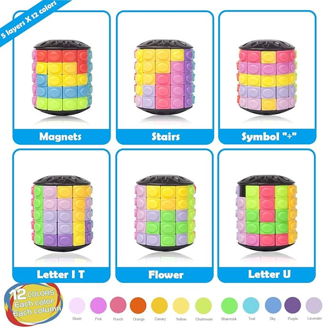 R.Y.TOYS Rotate and Slide Puzzle-Design Patent,Fidget Toys(Restore/Create)-12 Colors,5 Layers-Open Cover for Quick Play,Brain Teaser,Sensory Toys,Stocking Stuffers,Easter Basket Stuffers Essentials