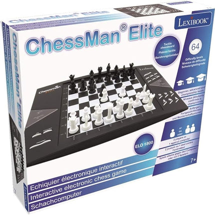 Lexibook Chessman® Elite Interactive Electronic Chess Game +, 64 Levels of Difficulty, LEDs, Family Child Board Game, Black/White, CG1300US