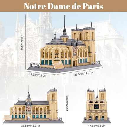 Notre Dame de Paris Building Blocks Set, World Famous History Architectural Model Kit, French Landmark Collection Set for Adults Kids 8+, Gift & Office Home Décor, 1382 PCS