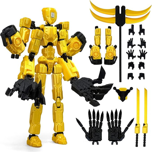 5.5Inch T13 Action Figure Assembly Completed, T13 3D Printed Action Figure Multi-Jointed Movable Robot Set,Collectors Desktop Decorations for Game Lovers Toys (Yellow)