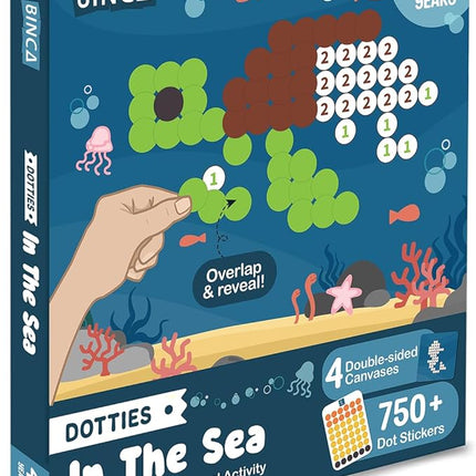BINCA Dotties Dot Art Activity Kit, 750+ Stickers, Underwater Animals Mess-Free Activities, DIY Dot Sticker Art for Toddlers, Kids Travel Activities, Craft Kits & Gifts for Boys & Girls Ages 4,5,6,7