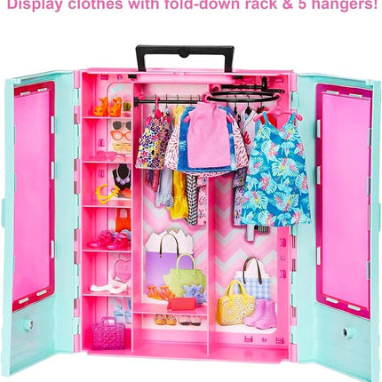 Barbie Closet Playset and Doll - Bundle with Closet, 3 Outfits, 2 Pairs of Shoes, 2 Purses, Necklaces, Beach Doll, Stickers, More | Barbie Dress Up Accessories Set for Girls