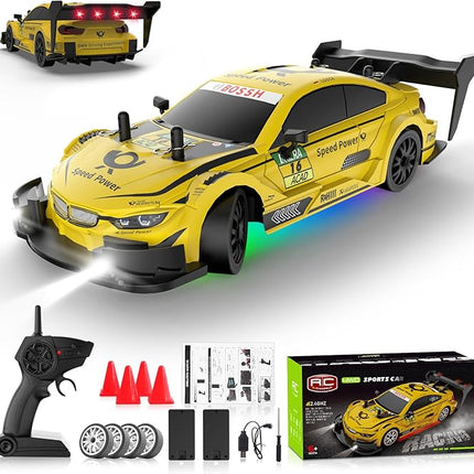 RC Drift Car 1:20 Scale Remote Control Cars 2.4GHz 4WD High Speed RTR Racing Vehicle with LED Lights 2 Rechargeable Batteries and Drifting Tires Racing Sport Toy Car for Adults Kids Boys Girls
