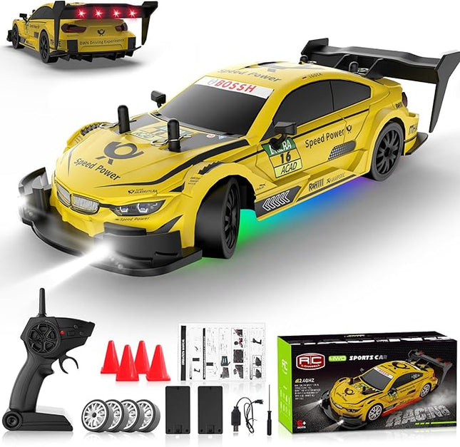 RC Drift Car 1:20 Scale Remote Control Cars 2.4GHz 4WD High Speed RTR Racing Vehicle with LED Lights 2 Rechargeable Batteries and Drifting Tires Racing Sport Toy Car for Adults Kids Boys Girls