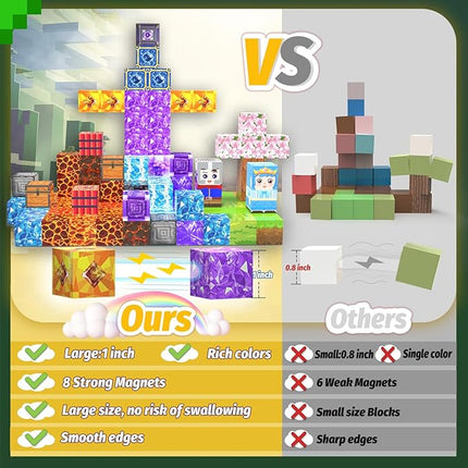 Magnetic Blocks, 100PCS 1inch Magnetic Building Blocks Cube, Sword Stacking Magnets for 3+ Year Old Kids Boys Girls, Kids Sensory Montessori Construction Toys Christmas Birthday Gifts.