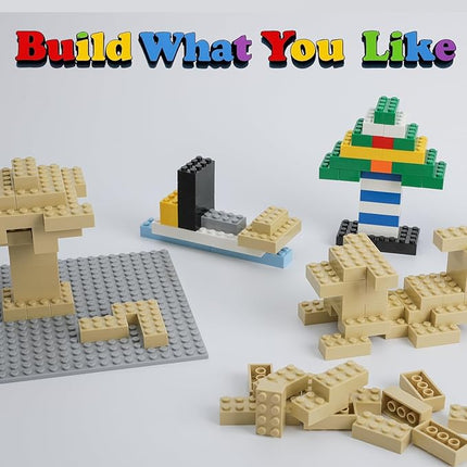 500 Piece Classic Building Bricks and 1 Gray Baseplate, 2x4 Bricks Bulk Creative Building Toys, Blocks Bulk for Kids Ages 6+, Sand(Samll Bricks, 1.25x0.62x0.47 in)