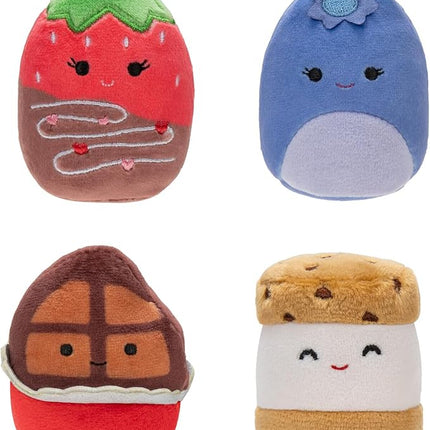 Squishville by Original Squishmallows Snack Machine Accessory Pack - Four 2-inch Squishmallows Plush Including Bluby, Kaoko, Scarlett, and Paulton and Four Plush Costumes - Toys for Kids