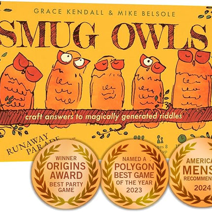 Runaway Parade Games Smug Owls Card Game - an Award-Winning Hilarious & Creative Riddle-Solving Party Game for Kids and Adults | Fun for The Whole Family | 8+ | 15-20 min | 3-15 Players
