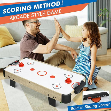 Table Top Air Hockey Table for Kids, 32” Mini Tabletop Air Hockey Game w/Electric Motor Fan, 2 Pushers and 2 Air Hockey Pucks, Great for Playing on The Floor, Tabletop