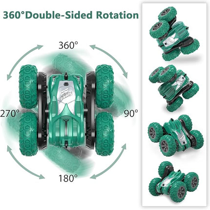 Remote Control Car, RC Stunt Double Sided 360° Rolling Rotating Rotation Cars, High Speed Off Road Racing Truck for 6 7 8-12 Year Old Boy Kids Toy (Green)