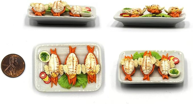 Lovely Mixed 5 Assorted Grilled, Steak, with Appetizer Dish Dollhouse Miniature Food, Tiny Food for Collectibles, Compatible with Barbie Dollhouse and Diorama Scale 1:6, 1/6