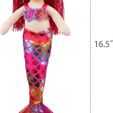 June Garden 16.5" Sparkly Mermaid Aurelia - Soft Plush Stuffed Mermaid Doll Gift for Toddler Girls