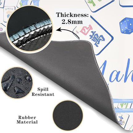 Chinoiserie Mahjong Mat 31 x 31 in, Blue and White Grandmillennial Mahjong Mat for Table, Non-Slip Noise Reduction Game Table Cover Tablecloth for Card Poker Dominoes Dice and Board Games