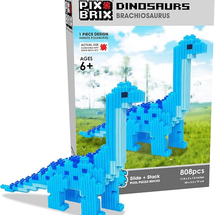 Pix Brix Pixel Art kit Puzzle Bricks – Dinosaur Series, Brachiosaurus – Patented Building Brick Set to Recreate Your Favorite Dino, Includes 808 Pieces – Create 3D Builds Without Water, Iron or Glue