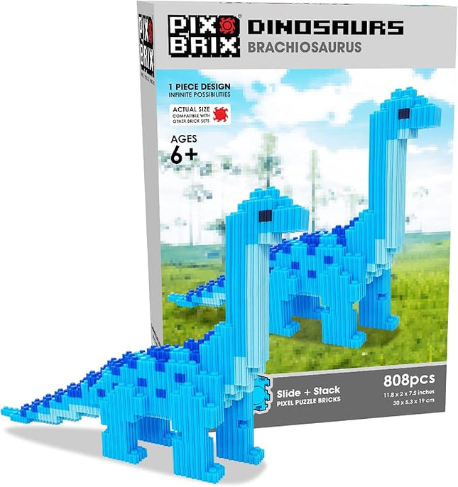 Pix Brix Pixel Art kit Puzzle Bricks – Dinosaur Series, Brachiosaurus – Patented Building Brick Set to Recreate Your Favorite Dino, Includes 808 Pieces – Create 3D Builds Without Water, Iron or Glue