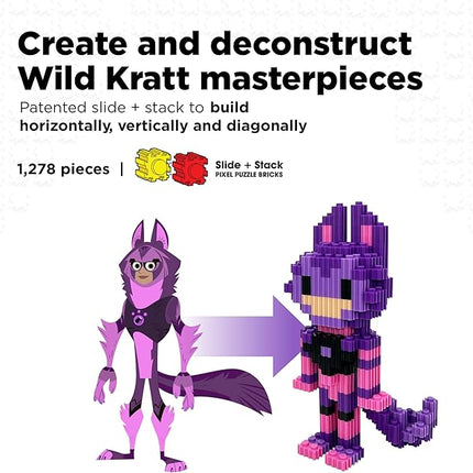 Pix Brix - Wild Kratts Toys Pixel Art Kit - Grey Wolf, 1278 Pieces - Patented Slide + Stack Pixel Puzzle Building Bricks, Build & Collect Wild Kratts Animals - Stem Toys, Ages 6 Plus