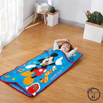 Super Soft Plush Toddler Quilted Nap Mat with Built in Blanket and Pillow
