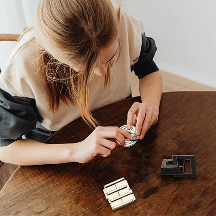 3PCS Fun Metal Brain Teaser Puzzle Games - Adults Mind 3D Toys -Teens IQ Insight Challenge - Educational Gift for Ages 12+