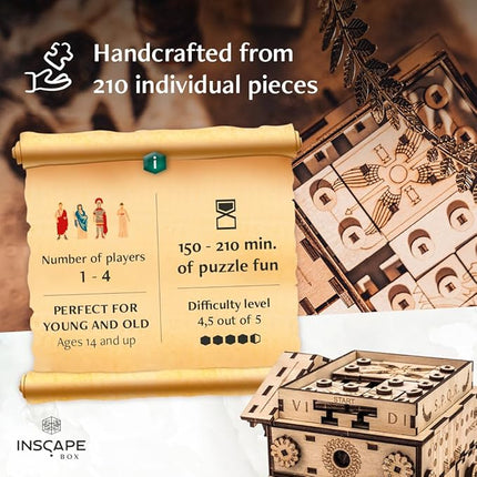 INSCAPE Caesar´s Riches Puzzle Box - Cluebox - Wooden Escape Room in A Box for Adults - Mind Puzzles - Puzzle Boxes with Hidden Compartments - Birthday Gift Gadget for Men and Women