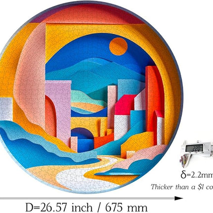 Bgraamiens 3D Visual Sunrise in The Distance 1000 Pieces Round Puzzle for Adult,Unique Modern Art