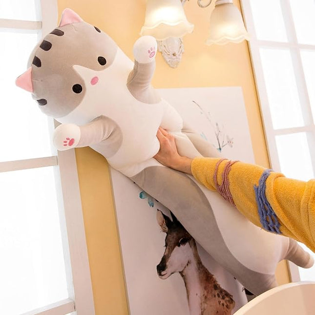 Long Cat Plush Pillow Soft Cat Hugging Pillow Stuffed Animal Pillow Cute Kitty Sleeping Throw Pillow Gift for Kids (90cm/35.43inch,Gray