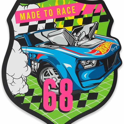 Hot Wheels Made to Race Wood Wall Decor - Bold Hot Wheels Racing Sign Featuring Blue Muscle Car Art