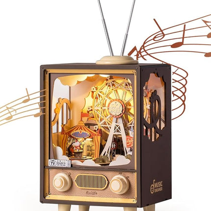 Rolife 3D Wooden Puzzles for Adults DIY Book Nook Kit 16" Ferris Wheel Music Box Model Building Set with LED Crafts for Adults Gifts for Girls Boys (Sunset Carnival)