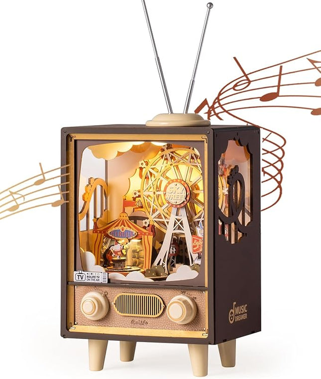 Rolife 3D Wooden Puzzles for Adults DIY Book Nook Kit 16" Ferris Wheel Music Box Model Building Set with LED Crafts for Adults Gifts for Girls Boys (Sunset Carnival)