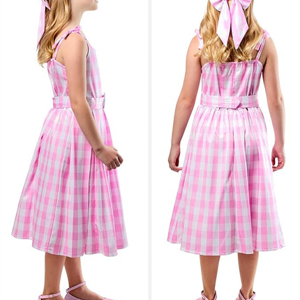 Rubies Barbie Perfect Day Cute Costume Dress in Pink from the Barbie Movie, with Belt and Hair Bow For Kids Girls