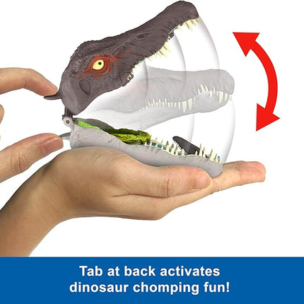 Mattel Jurassic World Rebirth Micro Adventure Playset, Spinosaurus Head Opens to 4 Interactive Features, 3 Micro Figures, Dinosaur Toy