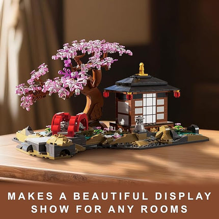 Japanese Garden Building Set, Cherry Blossom Bonsai Tree House Building Block for Adults Japanese Tranquil Garden for Home and Office Decoration Set (916 PCS)