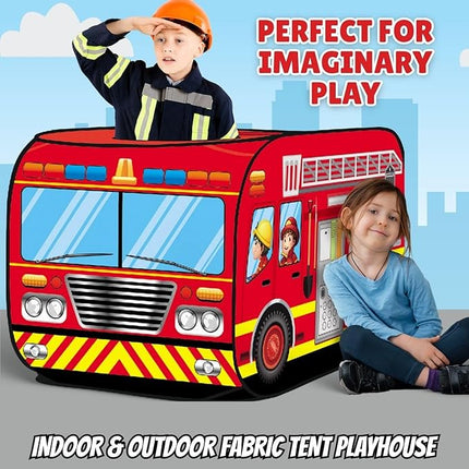 Pop Up Play Tent for Kids - My First Foldable Indoor & Outdoor Playhouse Vehicle Toys for Toddlers, Boys and Girls (Fire Truck)