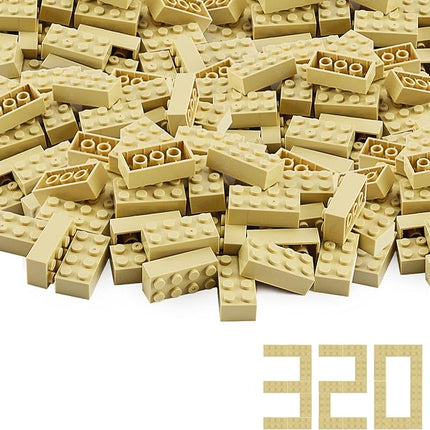 Feleph 2x4 Bricks Tan 320 Pieces Parts Khaki Classic Building kit Creative Play Set Basic Blocks Toy Accessories Compatible with 3001 Major Brands (Tan)