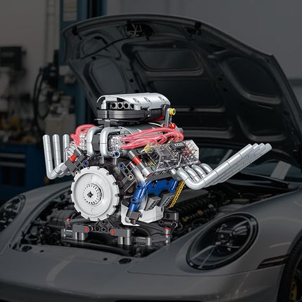 V8 Engine Building Blocks That Run,Mini V8 Car Engine Model Kit with LED Light and App Control,Collectible Set for Adults, Construction Engine Building Set for Kids.(665 Pcs)
