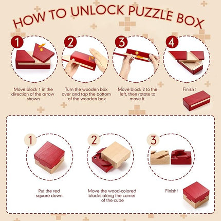 Zhanmai 2 Pack Impossible Puzzle Box Wooden Secret Puzzle Boxes with Drawer Mini 3D Brain Teaser Magic Gift for Adults Teens