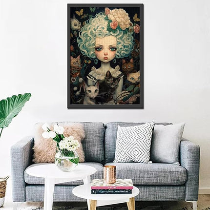 Curly-haired Doll and Cat Jigsaw Puzzle Cool Dolls Girl 1000 Piece Jigsaw Puzzles for Adults Challenging Family Activity Games Colorful DIY for Home Decor 20 x 27 Inch