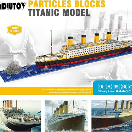 Titanic Ship Model Building Block Set, 3D Puzzle Sets DIY Educational Toys, Bricks Toy, with 1860Pcs Micro Mini Blocks, Ideal Gift for Kids and Adults