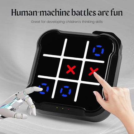 Tic-Toe Game, 4 in 1 Handheld Educational Game Machine, Electronic Tic-Toe Game for Education and Memory Growth, Home, Toy Board Game for Kids and Adults (Black)