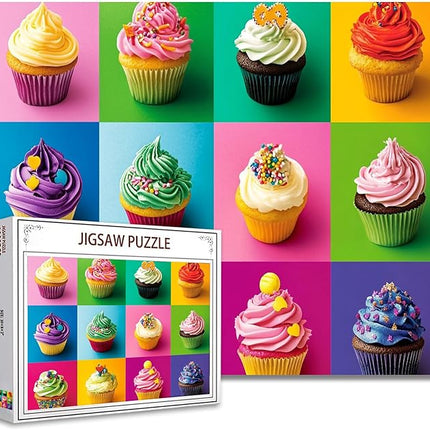 1000 Piece Jigsaw Puzzles for Adults,Different Fillings and Decorations Cupcakes Jigsaw Puzzles，Colorful Cupcakes Puzzle，Challenging Family Activity for Game Nights，Cupcake Dessert Puzzle Decor