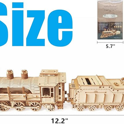 3D Wooden Puzzle - DIY Mechanical Steam Train Model Kits - Wood Crafts Vehicle Building Model - Wooden STEM Brain Teaser Puzzle - Steam Train Christmas Birthday Gifts for Adults & Teens