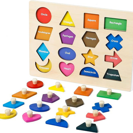 Shape Puzzles Wooden Puzzles for Toddlers, Peg Puzzle Educational Shape Sorter Toys Wooden Shape Board Puzzles, Preschool Learning Educational Toy for Baby Girls Boys