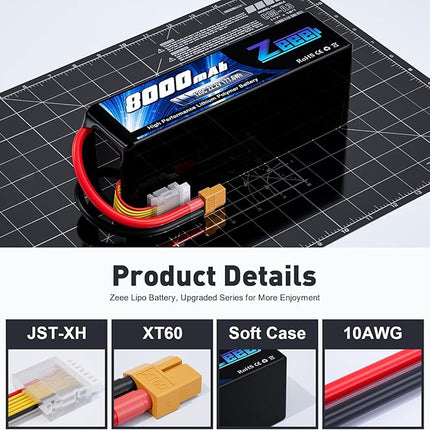 Zeee 6S Lipo Battery 8000mAh 22.2V 120C Soft Pack RC Battery XT60 Connector for RC Car Truck Desert Racer RC Drone RC Tank Racing Hobby Models(2 Pack)