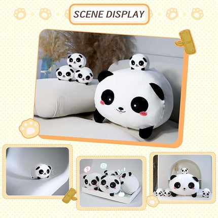 Cute Panda Stuffed Animal - 16 Inches with Four Panda Babies, Super Soft Plush Toy Pillow for Kids