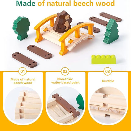 Wooden Building Blocks Wooden Building Blocks Construction Set Preschool Learning Montessori Toys Construction City Stacking Toys for Kids Ages 3-8 Birthday Gift (Log Color)