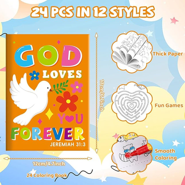 BenLouis 24 Pcs Bible Verses Mini Coloring Books Kids Christian Party Favors Small Activity Books Bulk for Kids Sunday School Religious Church Goodie Bags Stuffers Return Gifts Classroom Travel