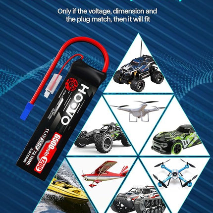 HOOVO 3S Lipo Battery, 11.1V 6500mAh 120C RC Battery Pack,Softcase with EC5 Plug for RC Car Truck Buggy Crawler Airplane Boat RC Vehicle,2Packs