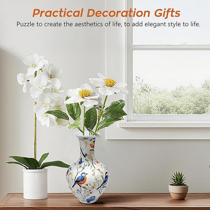 3D Puzzles,164 Unique Flower Vase Puzzle Pieces for Adults, Curved Plastic Vase Exquisite Decorative Gift for Flower Arrangements and Home Decoration,Crafts for Adults (10 Birds)