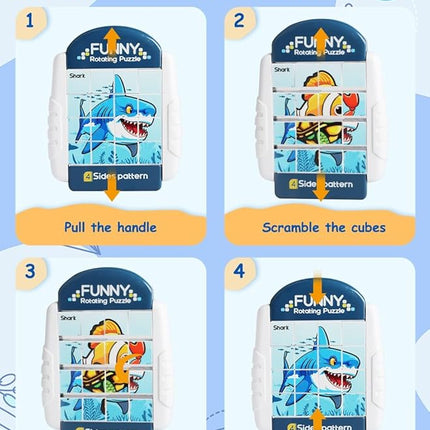 16-Piece Rotating Puzzles for Kids 4-6, Toddlers Puzzles 2-4, Road Trip, Airplane Activities Game, Travel Toys - Brain Teaser, Fine Motor Skills - Birthday Gifts Boys & Girls - Marine Life